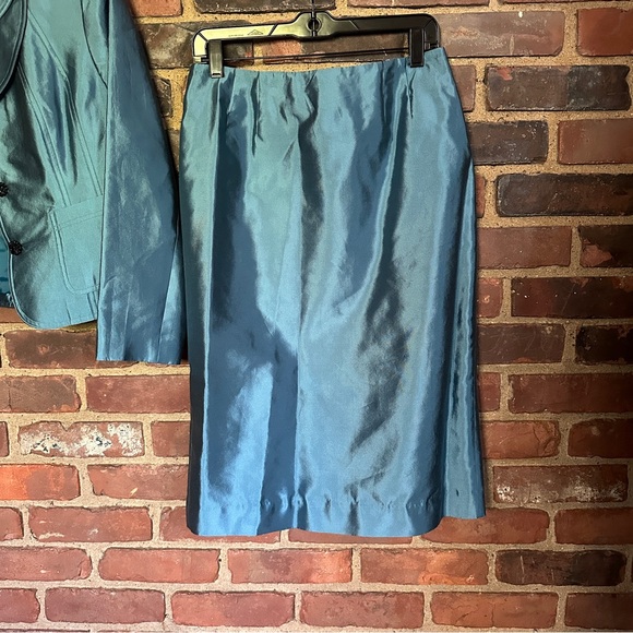 Allen by A.B.S. Blue Suit Jacket and Skirt Silk Cotton Sz 10 - Picture 2 of 7